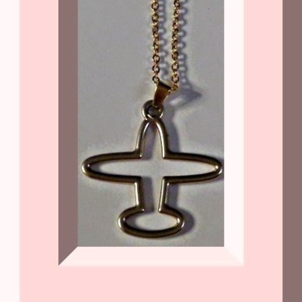 Gold In Color Airplane Design Necklace